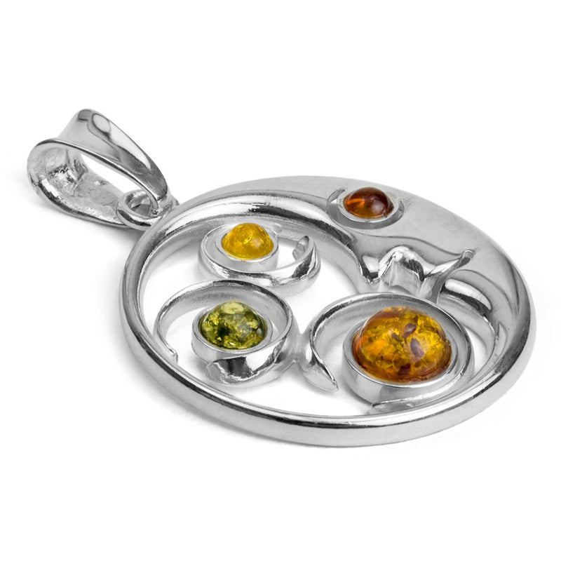 [Australia] - Sterling Silver Multicolor Amber Moon Pendant Chain 18 Inches 