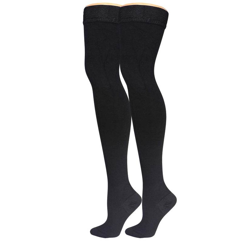 [Australia] - Truform Compression Socks, 20-30 mmHg, Men's Dress Socks, Thigh High Over Knee Length, Black, Large Large (1 Pair) 