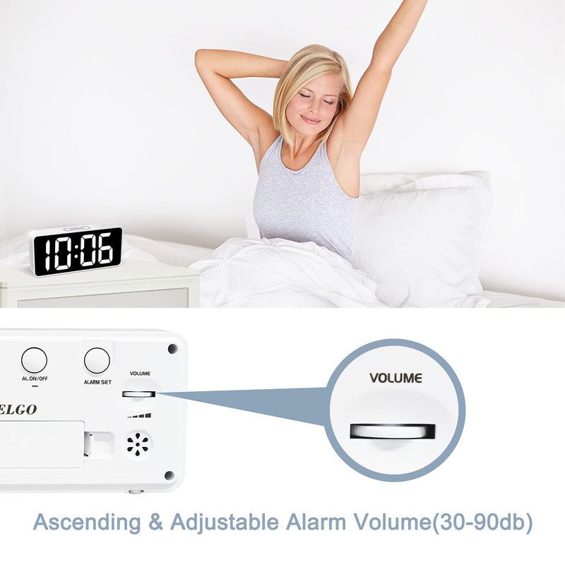 [Australia] - Welgo LED Digital Alarm Clock with USB Charging Port, 0-100% Dimmer, Large Number, AM/PM, White Bold Digits, Snooze, Adjustable Volume, Outlet Powered for Bedroom Bedside(White) 