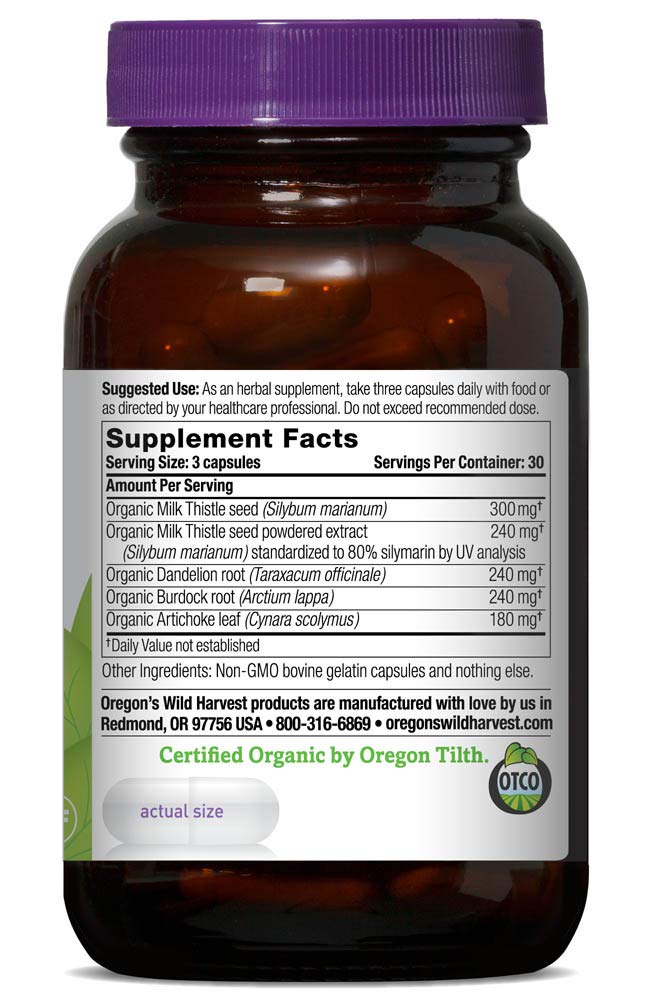 [Australia] - Oregon's Wild Harvest, Certified Organic Milk Thistle Dandelion Capsules, 80% Silymarin, Burdock and Artichoke, 90 Ct 90 Count (Pack of 1) 