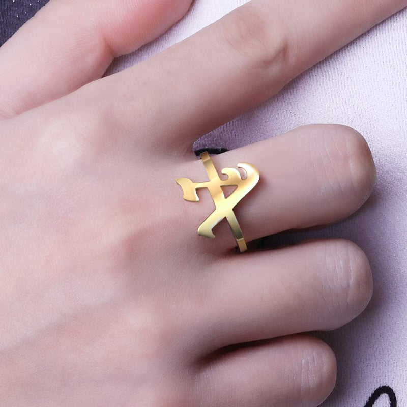 [Australia] - ZRAY Letter Rings for Women Personalized Rings Initial Rings 18K Gold Plated Adjustable Old English Name Rings A-Z Bridesmaid Gift for Girls Gold-A 