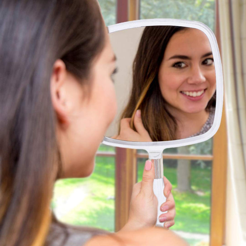 [Australia] - Mirrorvana Large & Comfy Hand Held Mirror with Handle - Professional Salon Model in White (1-Pack) 1-Pack 