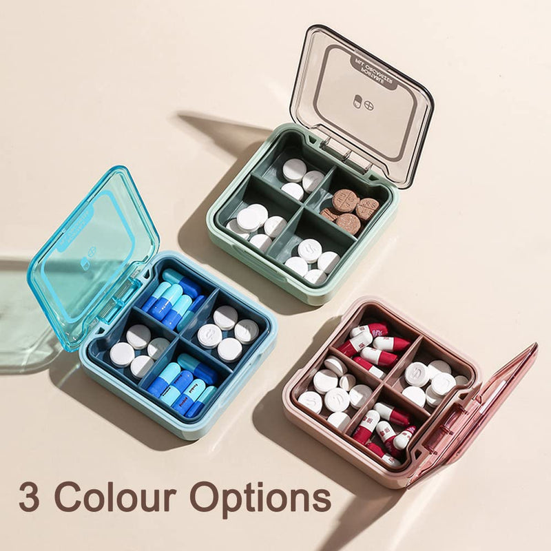 [Australia] - Small Pill Box, BPA Free Pill Case with 4 Large Compartmensts to Hold Vitamins, Moistureproof Portable Pill Box Organiser for Travel (Light Green) Light Green 