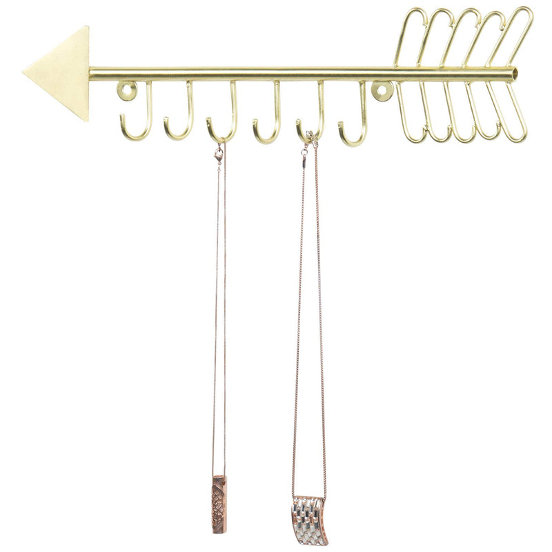 [Australia] - MyGift 6 Hook Modern Arrow Design Brass Tone Metal Wall Mounted Jewelry Organizing Hanging Necklace Rack 