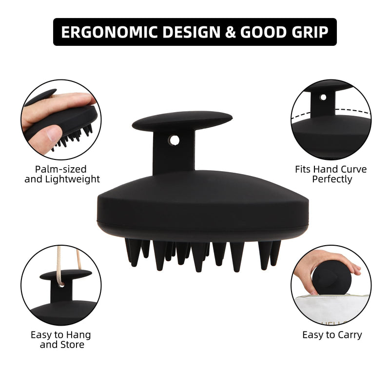 [Australia] - Scalp Massager, 100% Silicone Shampoo Brush Hair Brush Head Massager Hair Growth Scrubber for Straight Curly Long Short Thick Thin Wet Dry Hair for Men Women Kids Pets, Black 
