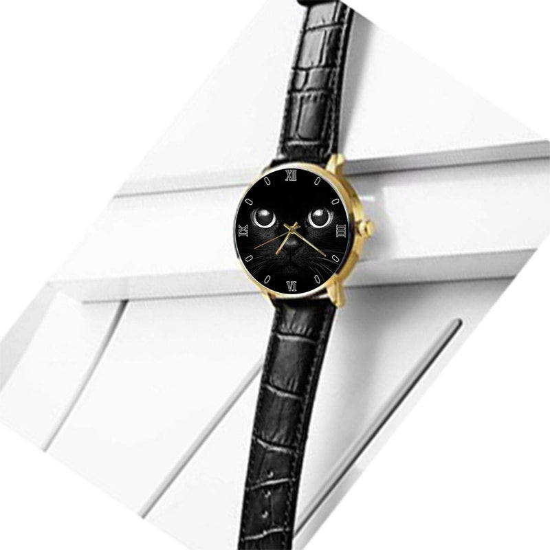 [Australia] - Fashion Simple Men Women Watches Casual Waterproof Quartz Watches Classic Business Leather Wrist Watch Cute Black Cat 