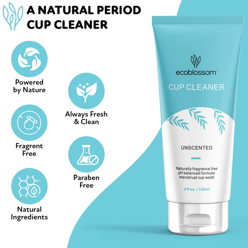 [Australia] - Ecoblossom Menstrual Cup Cleaner - Unscented Foaming Sterilizer Wash for Silicone Period discs - Wipes Clean, Organic Ingredients, Natural, pH-Balanced - 5oz 