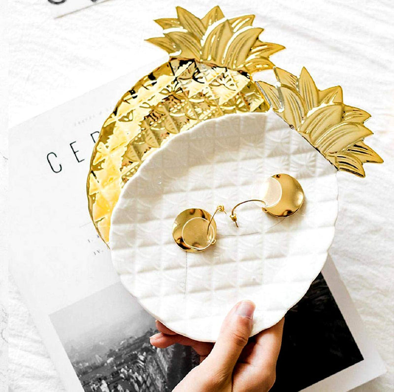 [Australia] - HEKEUOR Pineapple Dish Pineapple Jewelry Dish Ceramic Plate Jewelry Tray Jewelry Holder (White) White 