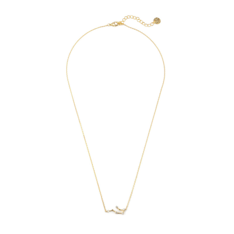 [Australia] - MUSTHAVE Zodiac 18K Gold Plated CZ Necklace with Message Card, Yellow Gold Color, Anchor Chain, Best Gift Necklace, Size 16 inch + 2 inch Extender, Zodiac Pendant, Constellation, Gift Card Aquarius 