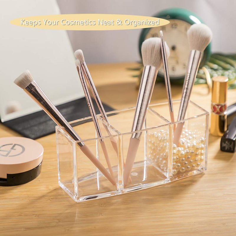 [Australia] - Arashill Makeup Brush Holders,Clear Makeup Brush Organizer, 3 Slot Acrylic Cosmetics Makeup Brushes Storage With Some Free Decorative Pearl 