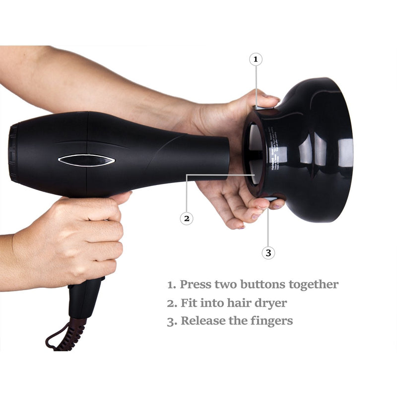 [Australia] - Hairizone Universal Diffuser for Hair Dryers with Nozzle D=1.7"-2.6" for Curly or Wavy Hair Styling, Dry and Gain Maximum Volume without Frizz Black Shiny Black 