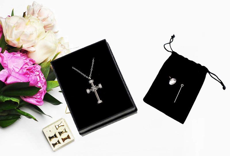 [Australia] - LLmansha Stainless Steel Cremation Jewelry for Ashes Cross Urn Pendant Necklace Memorial Keepsake Jewelry Urn N6-Black 