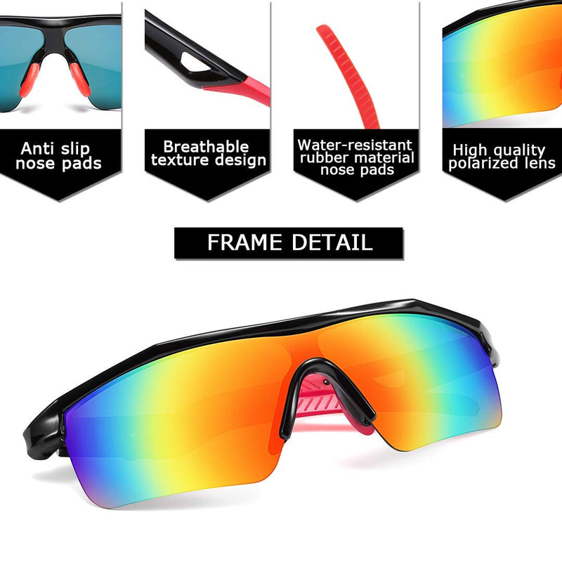 [Australia] - FEISEDY Kids Teens Sports Polarized Sunglasses TR90 Frame Boys Girls Cycling B2454 Black/Red 125 Millimeters 