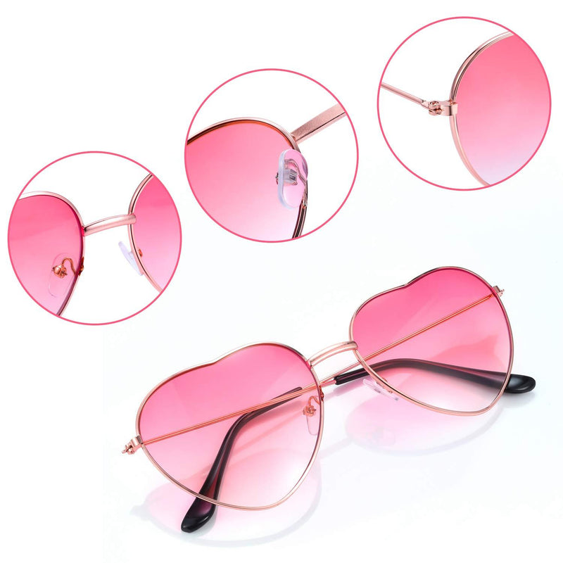 [Australia] - Boao 2 Pairs Hippy Specs Glasses Heart Shaped Sunglasses for Hippie Fancy Dress Accessory, Rose Gold Frame Gradient Red Lens 