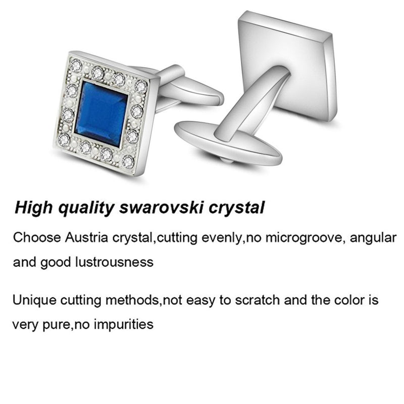 [Australia] - MERIT OCEAN Blue Navy Swarovski Crystal Square Cufflinks for Men Classical Swarovski Cuff Links with Gift Box Elegant Style 