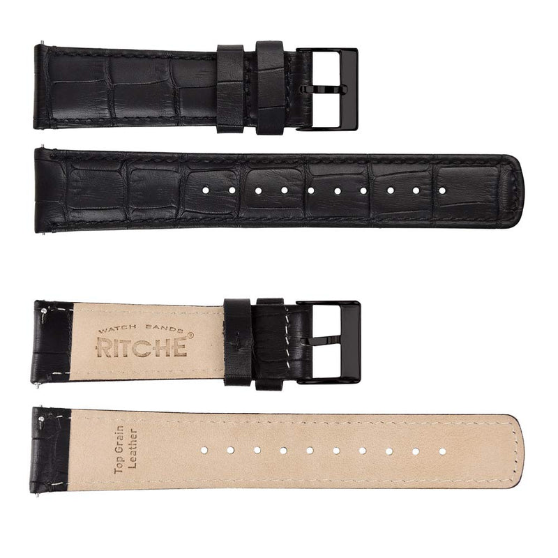 [Australia] - Ritche Quick Release Leather Watch Bands Genuine Leather Watch Strap 18mm, 20mm or 22mm for Men and Women Black / Black 