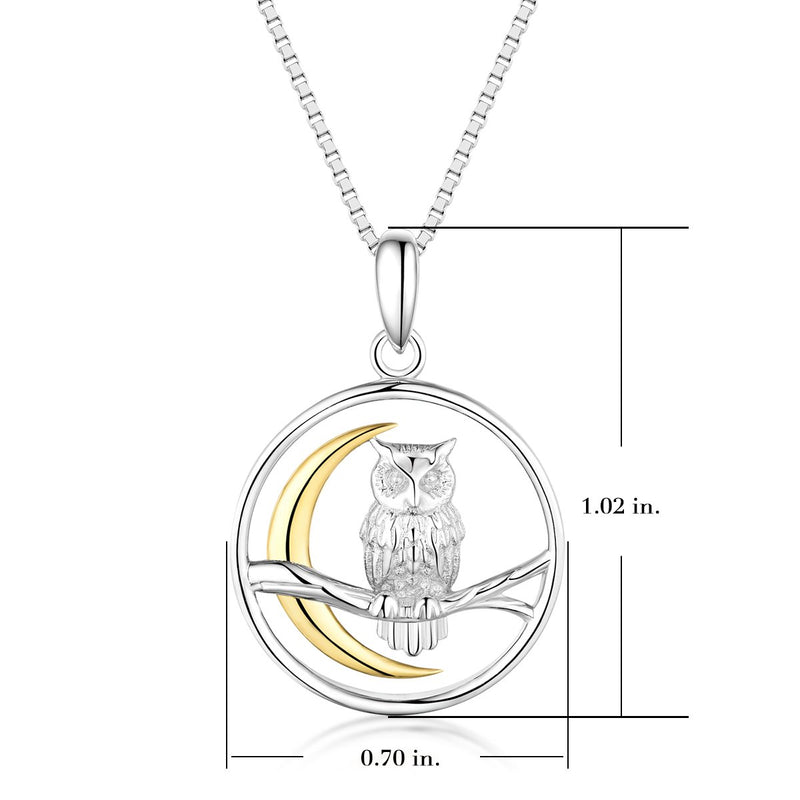 [Australia] - Bellrela 925 Sterling Silver Owl on The Branch Cresent Moon Pendant Necklace,18+2''rolo Chain 