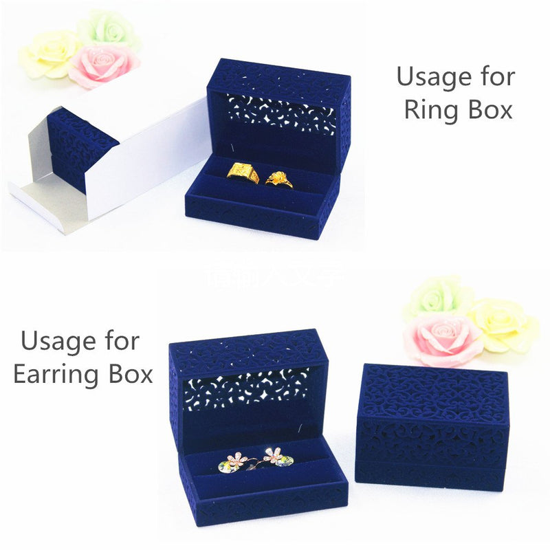 [Australia] - FUTISKY Velvet Ring Box Necklace Box Set, Navy Blue Hollow Jewelry Storage Box For Double Ring Engagement Wedding Gift (Ring & Necklace Box Set) Ring & Necklace Box Set 