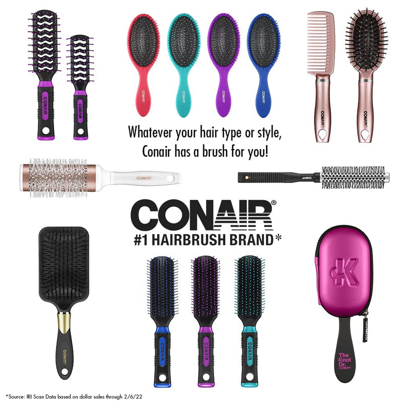 [Australia] - Conair Velvet Touch Mid-Size Cushion Hair Brush with Nylon Bristles and Soft-Touch Handle for On-the-Go Touch-Ups (Colors and Packaging Vary), 1 Count 
