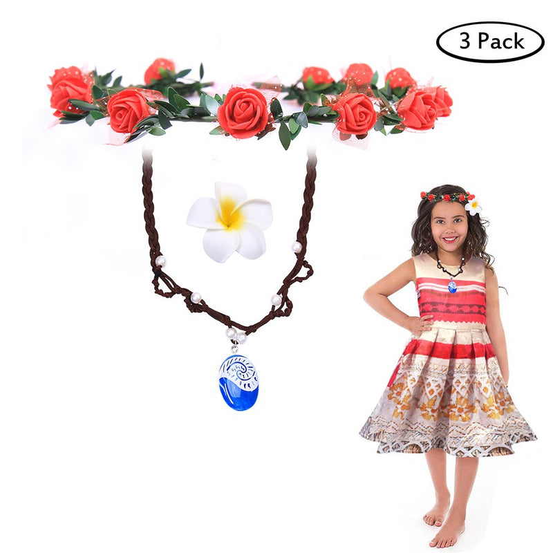 [Australia] - LEECCO Girl Pendant Necklace for Princess Moana Cosplay with Floral Wreath Headband & Flower Hair Clip,MOANA Movie Costume Accessories,Necklace for Girl Children Birthday Party Dress Up 