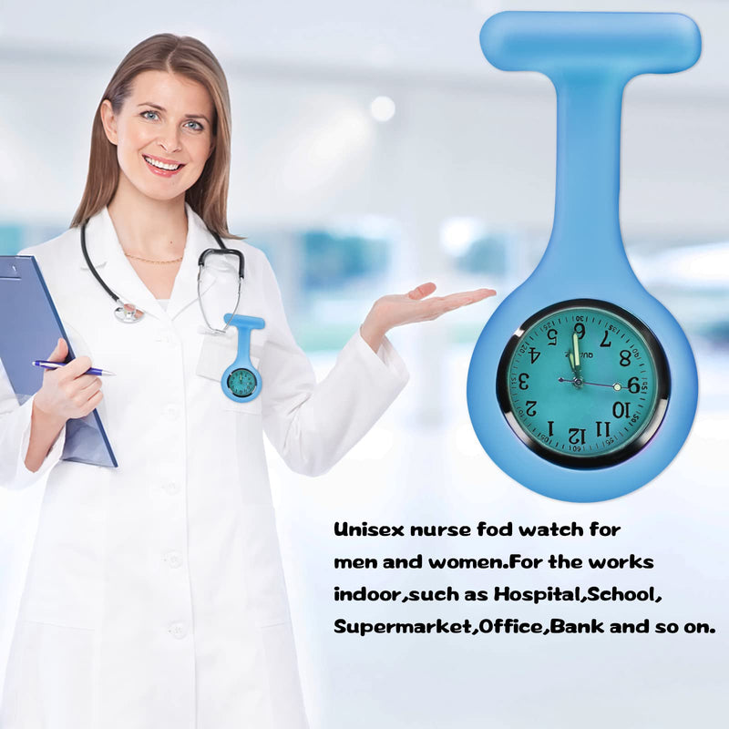 [Australia] - Nurse Watch Brooch, Silicone with Pin/Clip, Infection Control Design, Health Care Nurse Doctor Paramedic Medical Brooch Fob Watch Purple White and Light Blue 