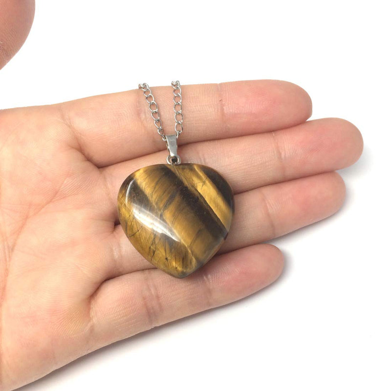 [Australia] - You are My Only Love Natural Gemstone Large Heart Pendant Necklace Healing Crystal Quartz Reiki Chakra Gem Stones 18 Inch Women Girls Birthday Gifts Tiger's Eye 