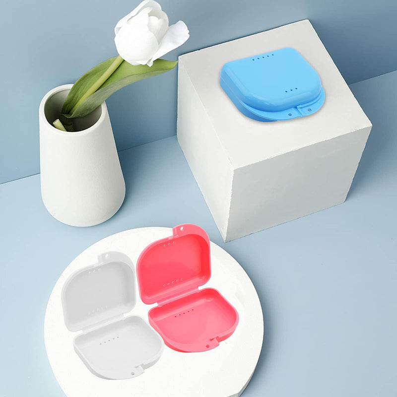 [Australia] - 3 PCS Retainer Case Box Container, Denture Box Mouth Guard Case Teeth Mouth Tray for Denture, Sport Mouth Guard, Brace, Splint (Pink & White & Blue) 