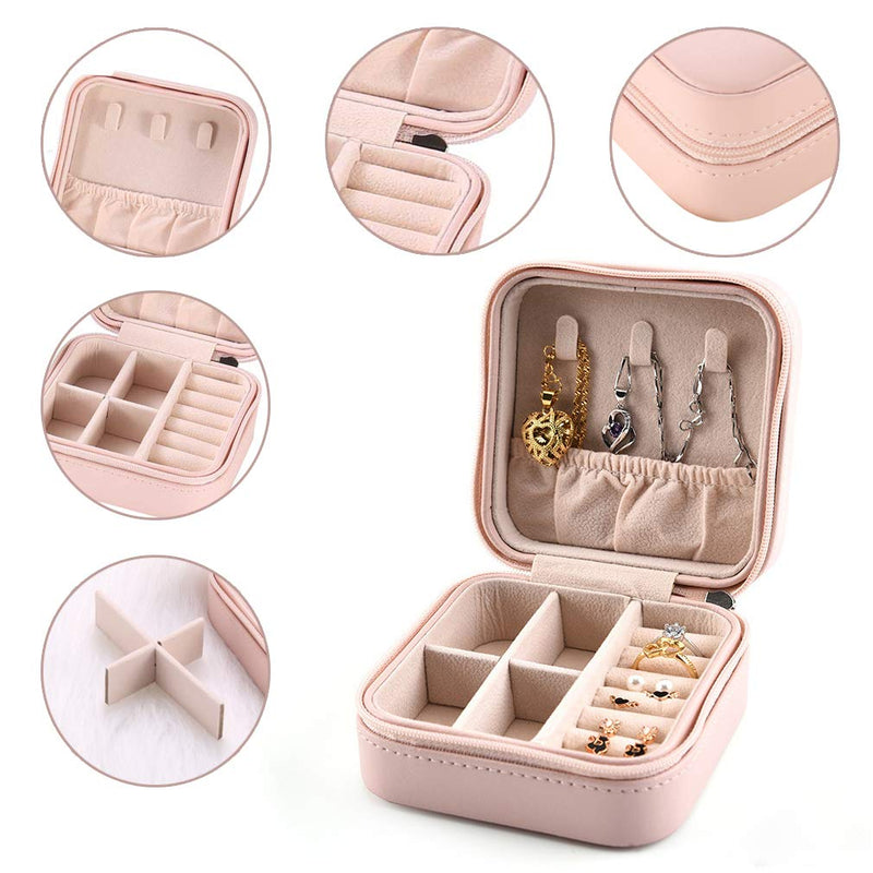 [Australia] - PHABULS Small Travel Jewelry Box for Women Earring Ring Necklace Bracelet Travel Portable Box for Storage(Romantic Pink) A Romantic Pink 