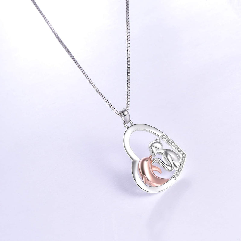 [Australia] - Dolphin Necklace Serling Silver Love Heart Dolphin Pendant Necklace Gifts for Women Teens Girls Dolphin Lover Rose gold dolphin 