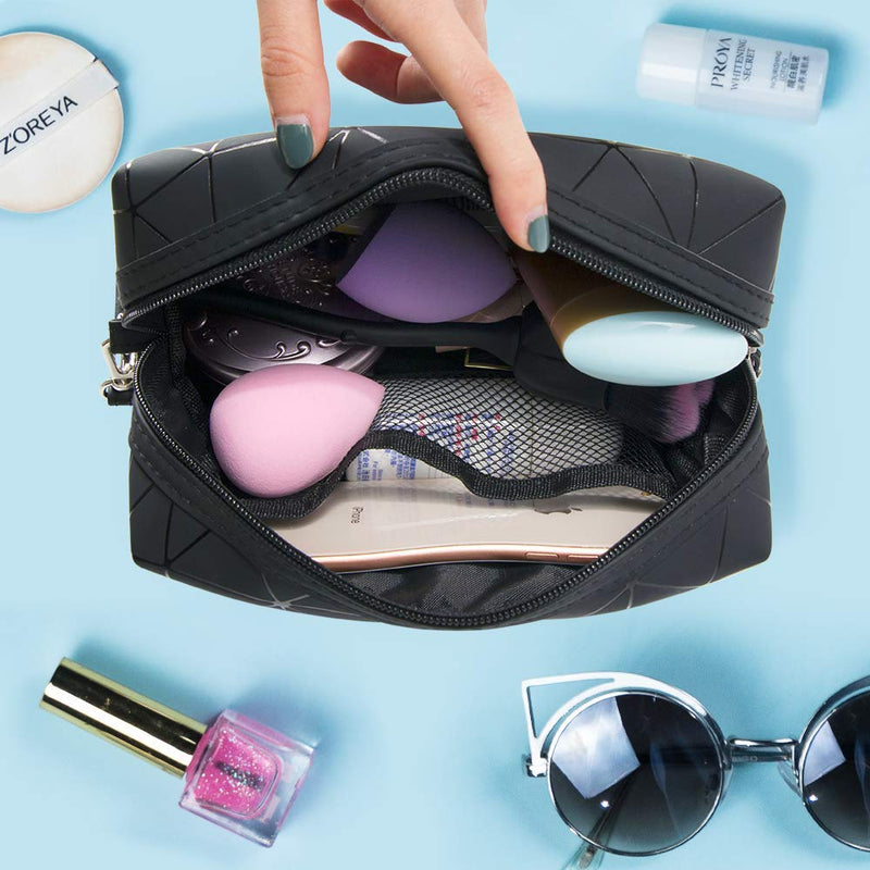 [Australia] - Makeup Bags, Small Travel Make Up Bags for Women and Girls, Portable Waterproof Cosmetic Organizer Bag with Handle, Black Bag-Black 