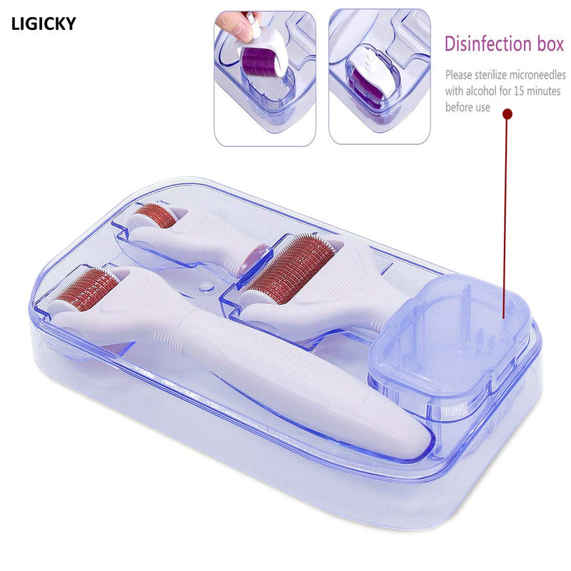 [Australia] - LIGICKY 4-in-1 Derma Roller Kit Professional Safe Medical Steel Microneedle, 0.5mm, 1.0mm & 1.5mm for Wrinkles Acne Anti-Aging Hair Loss Surgical Scars Stretch Marks With Disinfection box 