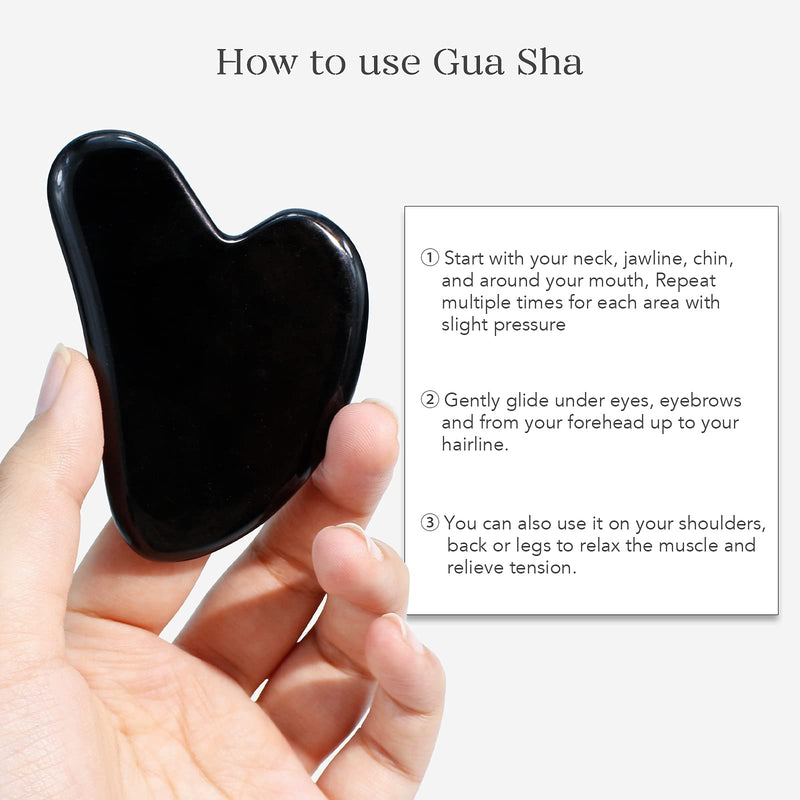 [Australia] - Face Roller and Gua Sha Set, Jade Roller and Guasha Facial Tool from BAIMEI is to Reduce Puffiness and Fine Lines, Shape Your Face Line Black 