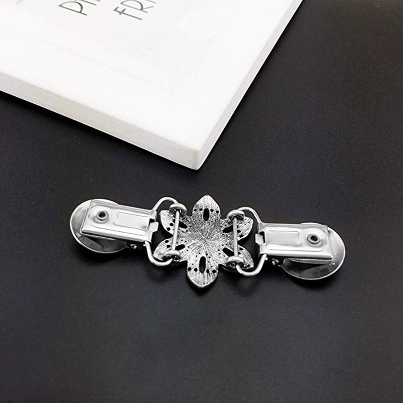 [Australia] - VIEEL 2 Pack Silver Sweater Shawl Clips Set Retro Cardigan Collar Clips Flowers Patterns Dresses Shawl Clip for Women Girls (Flower) 