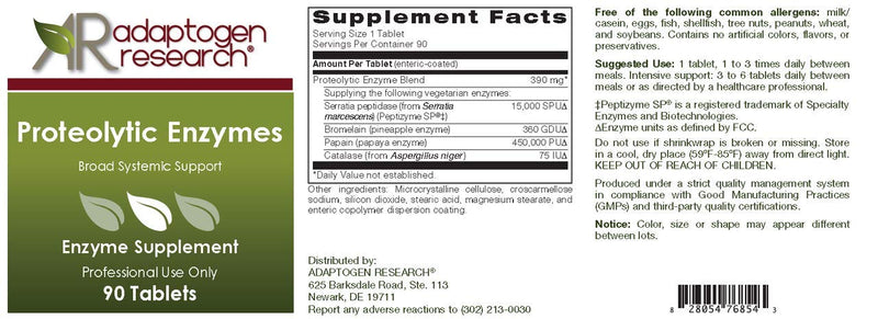 [Australia] - Proteolytic Enzymes Broad Systemic Support | Vegetarian Blend with Serratia Peptidase & Bromelain for Digestion, Sourced from Papaya & Pineapple | 90 Enteric Coated Tablets | Adaptogen Research 