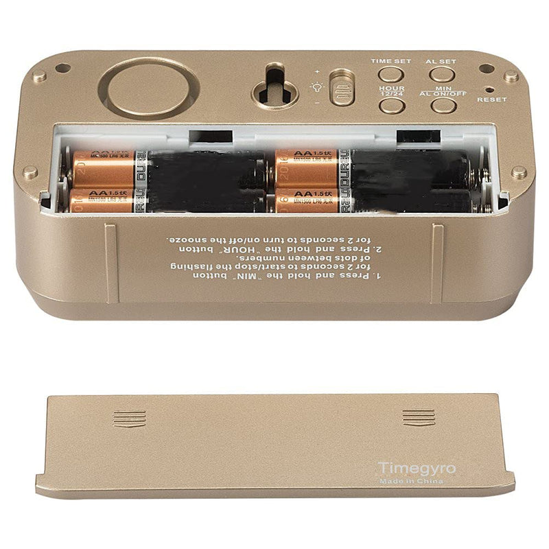 [Australia] - Timegyro Digital Alarm Clock Battery Operated with 1.2" Large Display for Bedroom, Heavy Sleepers(Gold) … Golden 