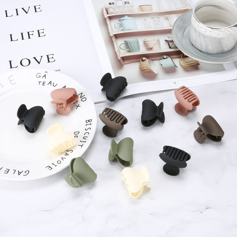 [Australia] - 12 Pcs Lolalet Small Hair Clips 1.5” for Women Girls Kids, Mini Claw Hair Clips for Thick Thin Fine Medium Hair Nonslip Mini Hair Clips Strong Matte Stylish Acrylic Hair Clamps Hair Accessories Set 1- Cream White/Dark Green/Dark Pink/Black/Brown 