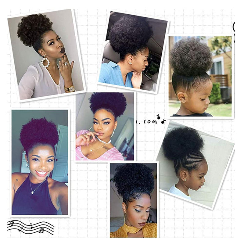 [Australia] - Synthetic Afro Puff Drawstring Ponytail Short Kinky Curly Hair Bun Extension Clip in Ponytail Hairpieces Short Curly Updo Hair Afro Bun Afro Chignon for Women Lady Girls (Black 8Inch) 