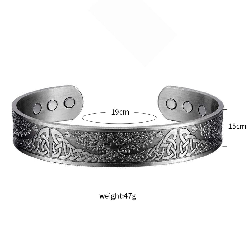 [Australia] - EnerMagiX Copper Magnetic Bracelet for Men Women Bracelet, Tree of Life Soild Copper Cuff Bangle with 6 Magnets, Adjustable Size (Silver) 