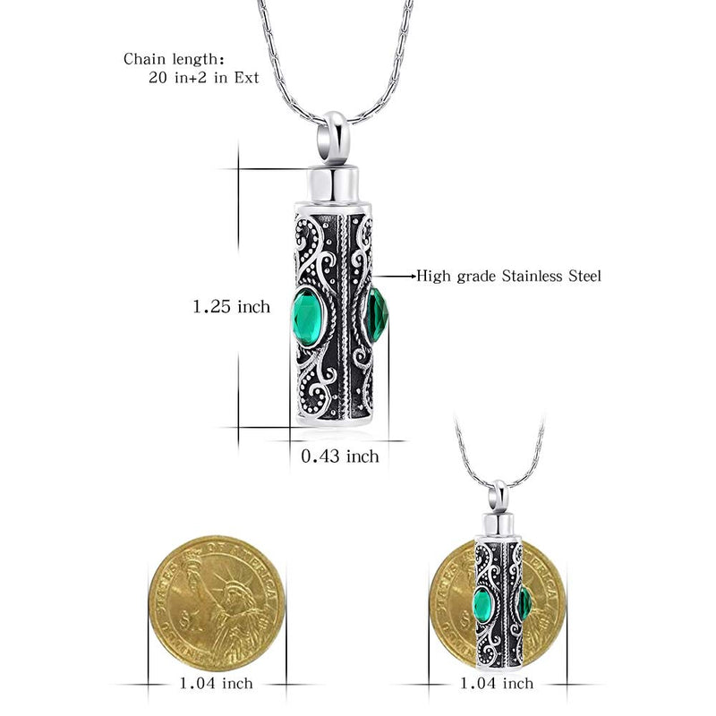 [Australia] - constantlife Cremation Jewelry for Ashes Crystal Stainless Steel Cylinder Urn Pendant Memorial Necklace Keepsake for Women/Men Green 