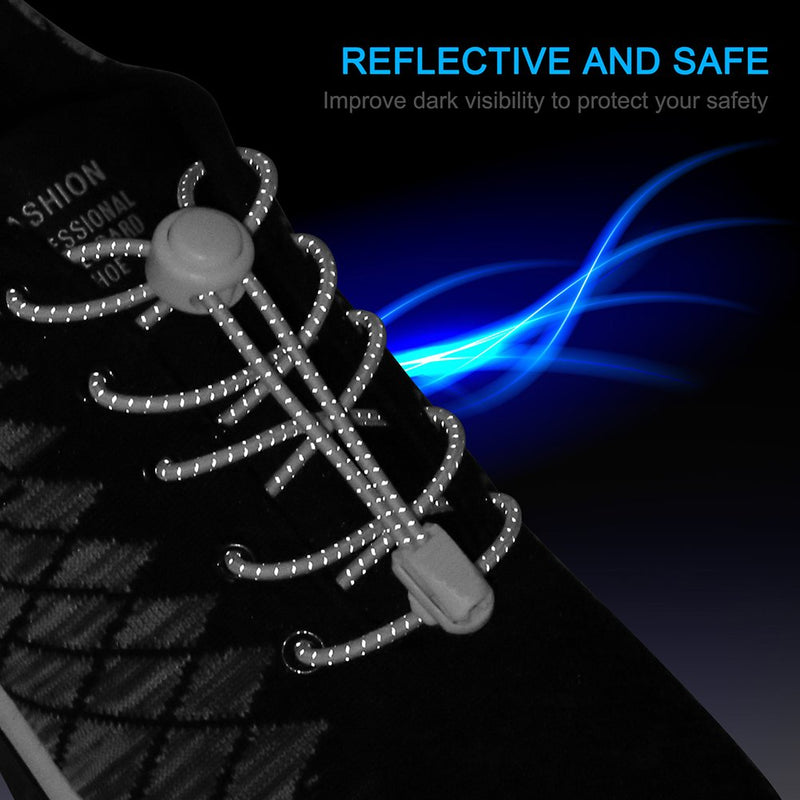 [Australia] - AMLY Elastic No Tie Shoelaces - 4 Pairs, Upgraded Lock, Heavy Duty Reflective Shoe Laces for Kids and Adults Black-black-black-black 
