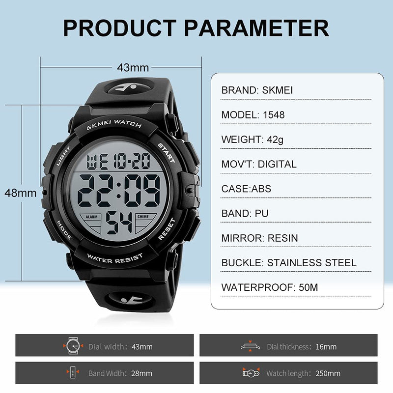 [Australia] - Jianxiang Kids Digital Watch Sport Outdoor Multifunctional Chronograph LED 50 M Waterproof Alarm Calendar Analog Watches for Children for 5-15 Year Old Boys Girls Wristwatch Black 