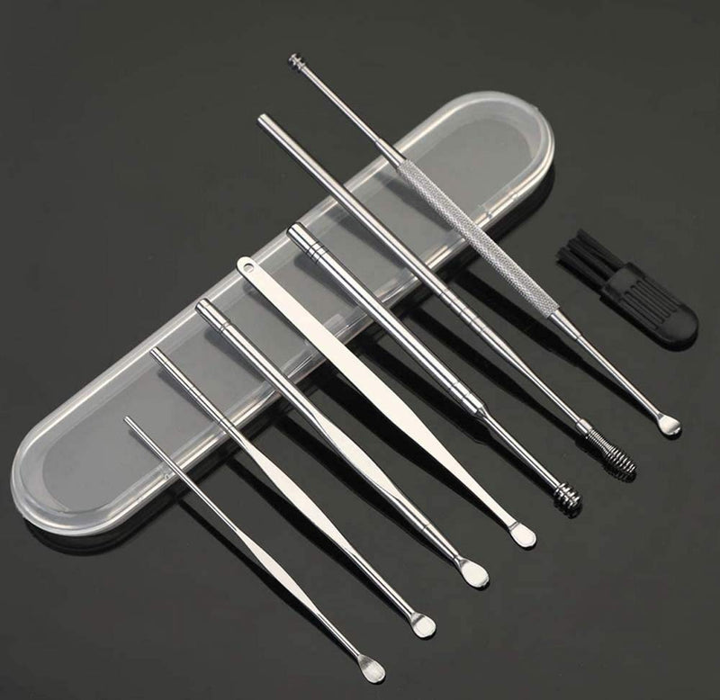 [Australia] - 8 Pcs Ear Pick Earwax Removal Kit, Ear Cleaner Tool Set for Humans Kids Adults, Stainless Steel Ear Curette Digger & Tweezers & Spiral Spring Ear Spoon Set with Cleaning Brush and Storage Box 