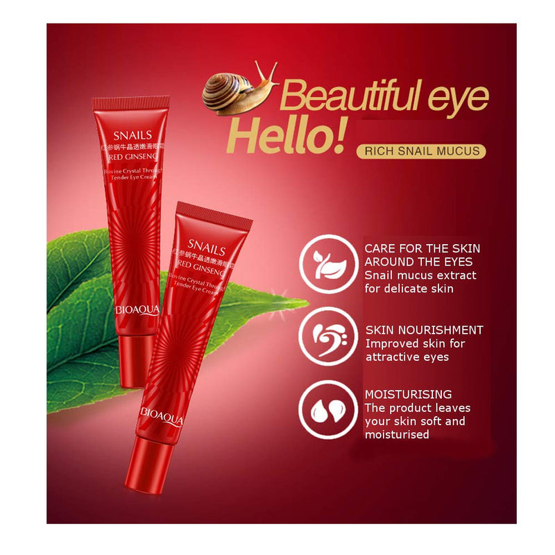[Australia] - BIOAQUA Red Ginseng Eye Cream Snails Bovine Crystal Through Tender Soft Skin Hydrating and Moisturising Effect Care for Skin Blooming Eyes Tight Firmer Gently Cleans Removes Dirt Oil 20g 
