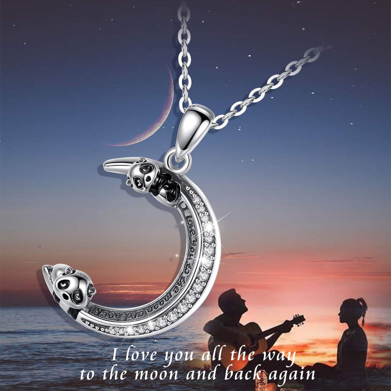 [Australia] - Eusense Panda Necklace Sterling Silver I Love You to the Moon and Back Necklaces Jewelry Cute Pandas Pendant with Cubic Zirconia for Women Girls 