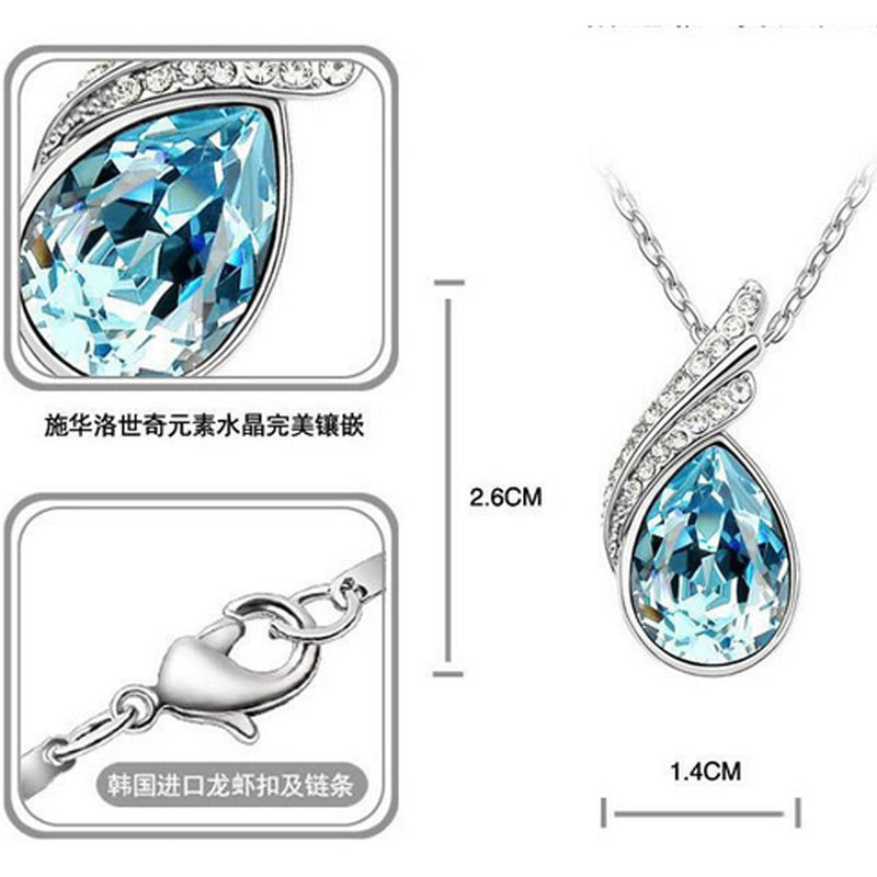 [Australia] - MAFMO Bridal Water Drop Jewelry Set Crystal Pendant Necklace Bracelet Stud Earrings Light Blue 