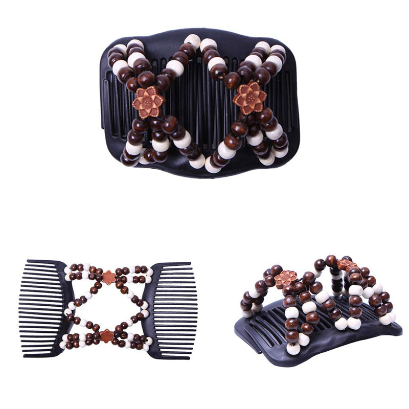 [Australia] - 6Pcs Magic Hair Comb Double Row Wooden Bead Hair Comb Stretchy Hair Comb Clip Hair Accessories for Girls Women 