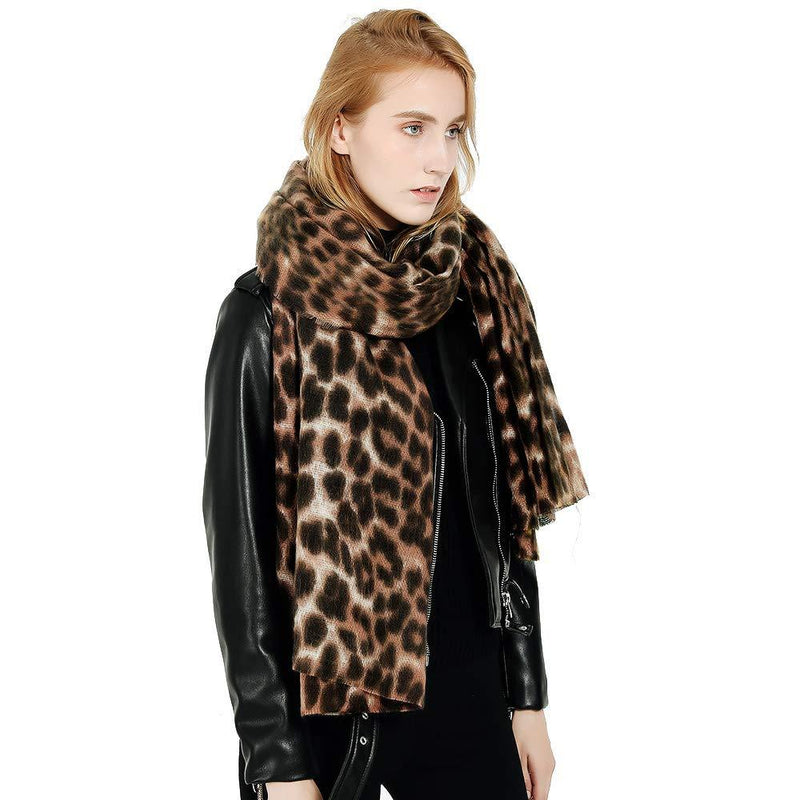 [Australia] - Superora Leopard Print Scarf Women Scarf Blanket Scarf Large Long Wrap Shawl Animal Print Soft Warm 200 * 90 Black 