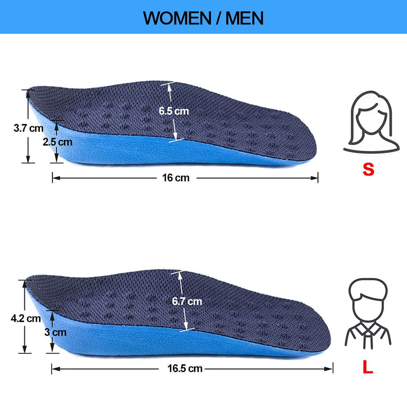 [Australia] - Ailaka Height Increase Insoles (Can be Worn in Socks), Arch Support Half Inserts Shock Absorption Heel Lifts Cushion Pads for Men & Women (Large) Large Blue 
