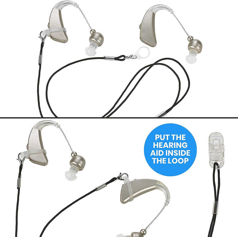 [Australia] - Hearing Aid Clips - Protective Holder with Anti Lost Lanyard Cord - Rope with Loops and Clip and Security Clip Ideal for Behind The Ear Hearing Aids and Personal Sound Amplifiers, (Pack of 2) 
