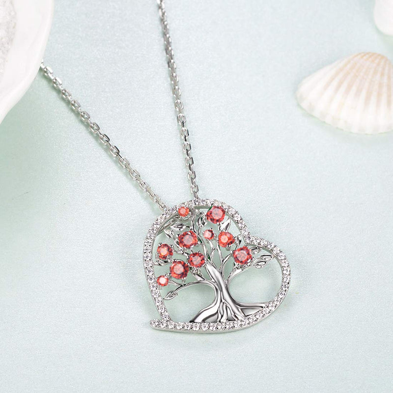 [Australia] - August Birthstone Necklace for Women Tree of Life Jewelry Birthday Gifts for Wife Mom Sterling Silver Peridot Ruby Necklace Love Heart Tree of Life Ruby Necklace 
